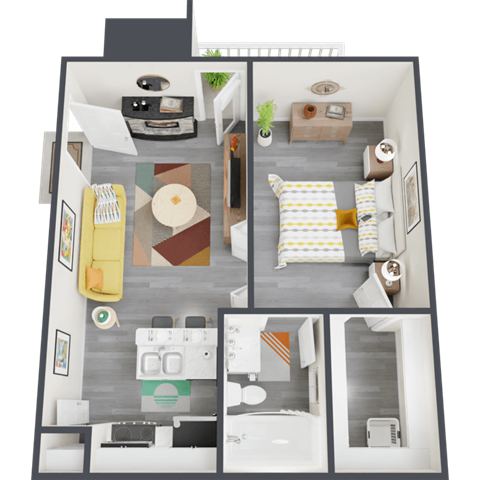 a floor plan of a 1 bedroom apartment